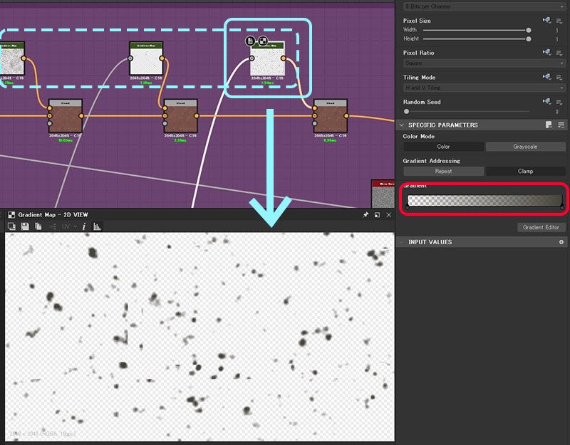 substance designer レンガの壁のマテリアル作成 ノード構成 表面に凹みの追加